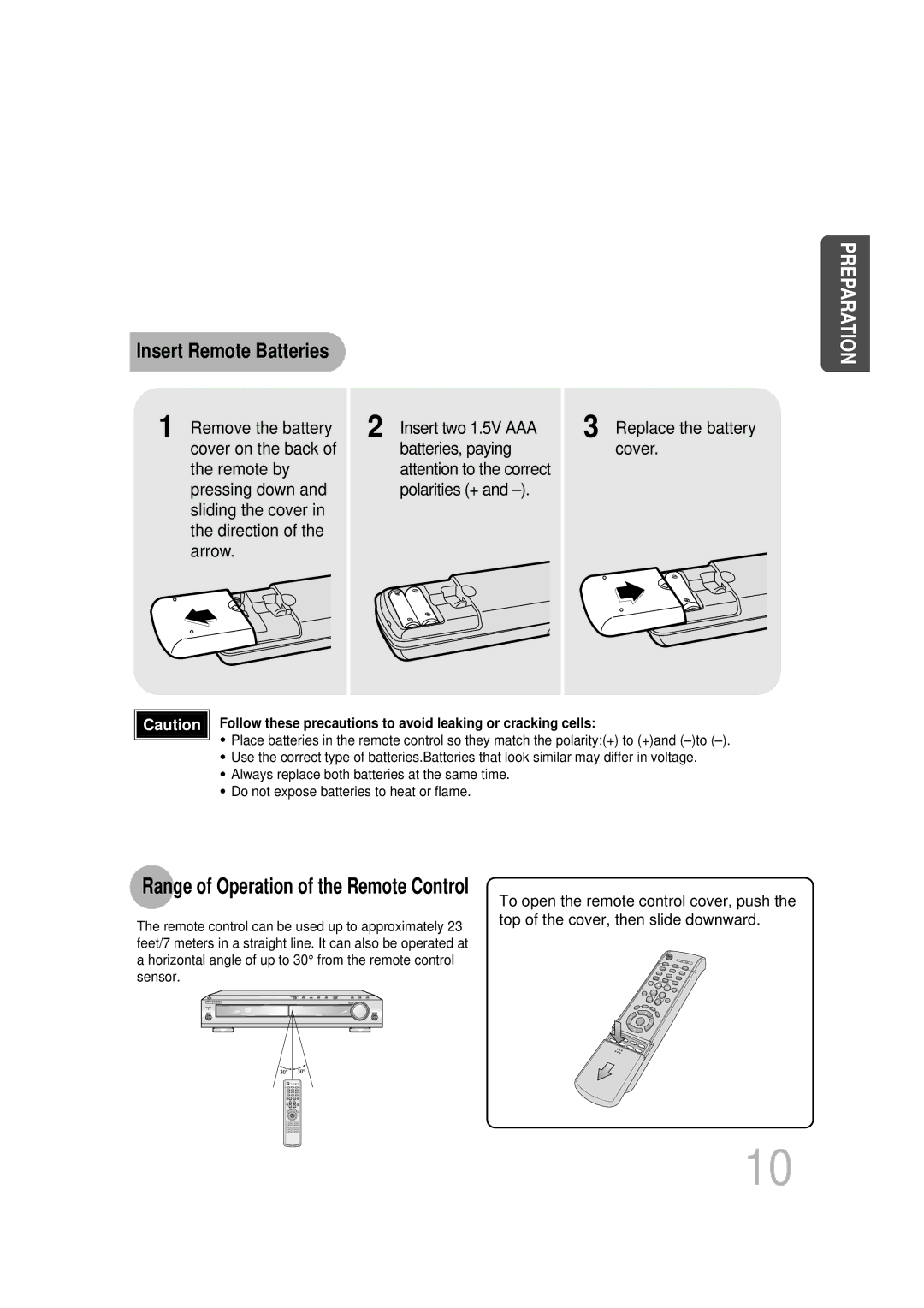 Samsung HT-DB1650, HT-DB350 instruction manual Insert Remote Batteries, Replace the battery cover 