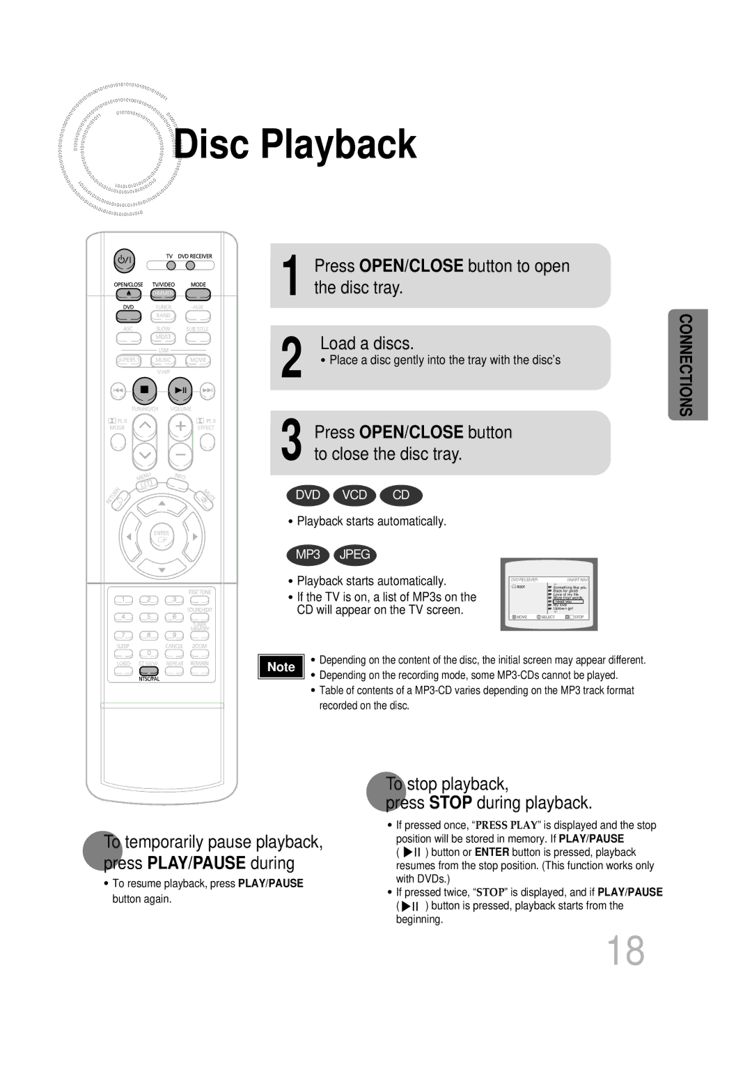 Samsung HT-DB1650, HT-DB350 instruction manual Disc Playback, Press OPEN/CLOSE button to open the disc tray Load a discs 