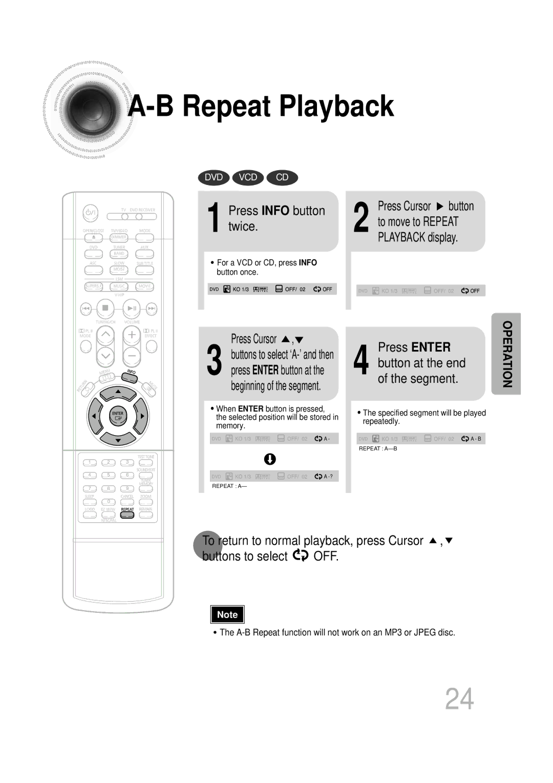 Samsung HT-DB1650, HT-DB350 instruction manual Press Info button twice, Press Cursor, Press Enter 