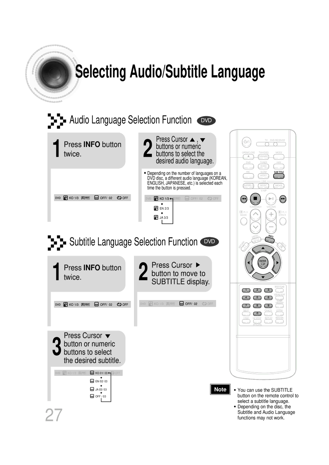 Samsung HT-DB350, HT-DB1650 instruction manual 1Press Info button twice, Subtitle display 