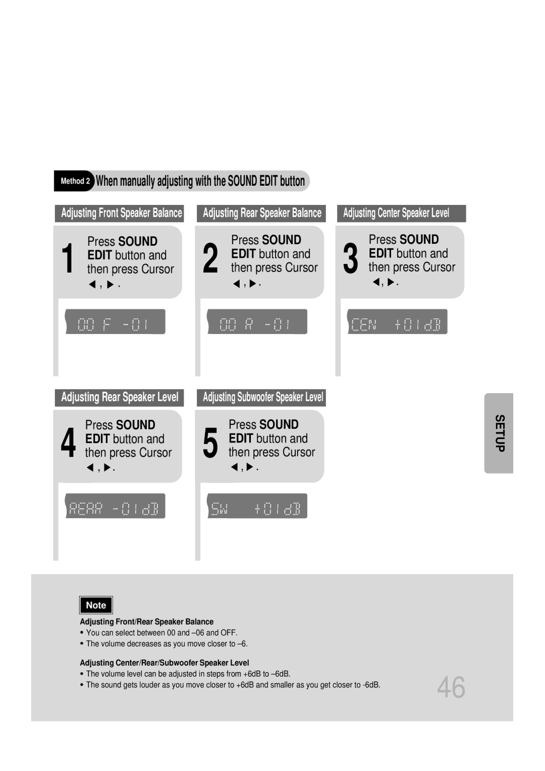 Samsung HT-DB1650, HT-DB350 instruction manual Method 2 When manually adjusting with the Sound Edit button, Press Sound 