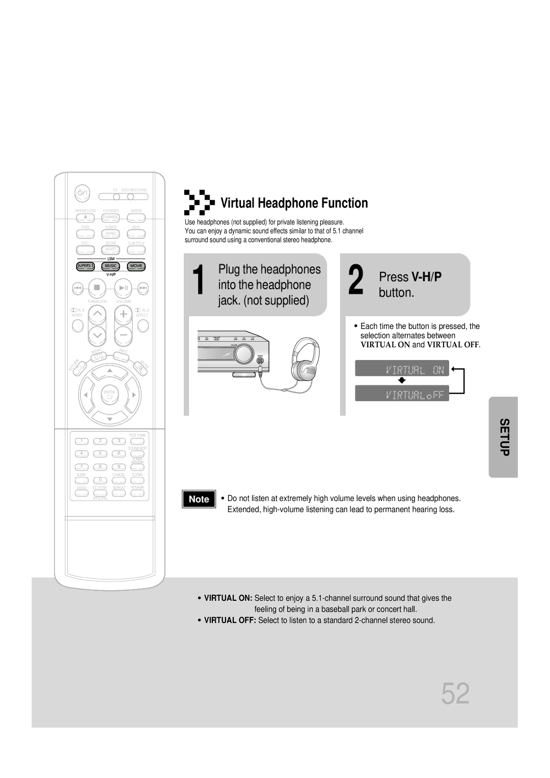 Samsung HT-DB1650, HT-DB350 instruction manual Plug the headphones, Into the headphone jack. not supplied 