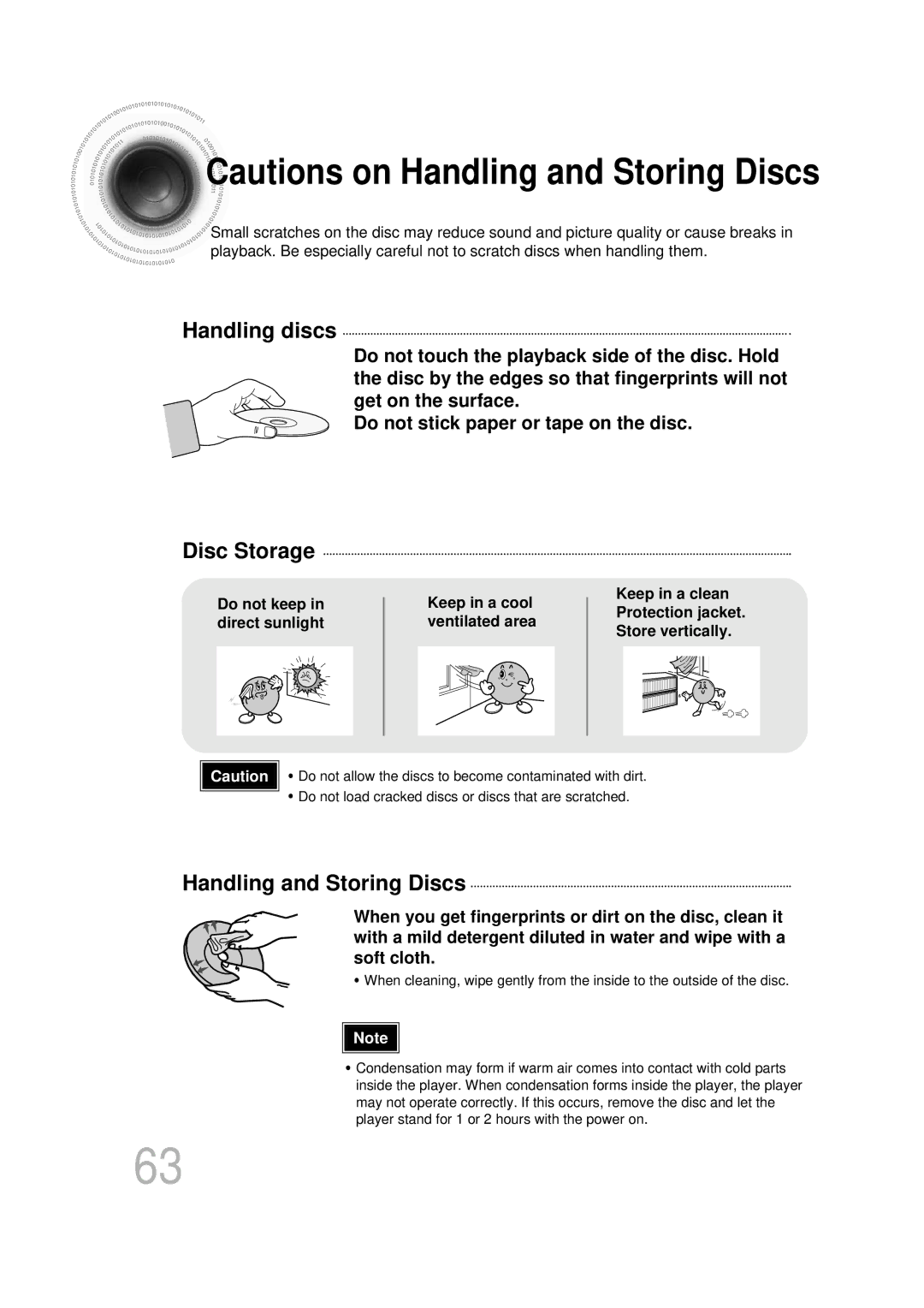 Samsung HT-DB350, HT-DB1650 instruction manual Handling discs, Disc Storage, Handling and Storing Discs 