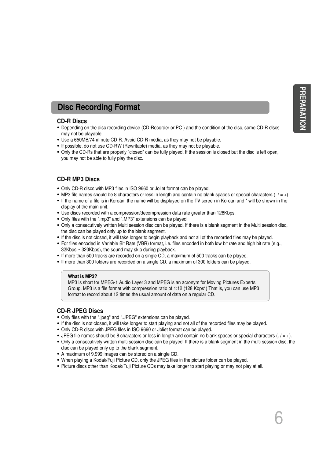 Samsung HT-DB1650, HT-DB350 instruction manual Disc Recording Format 