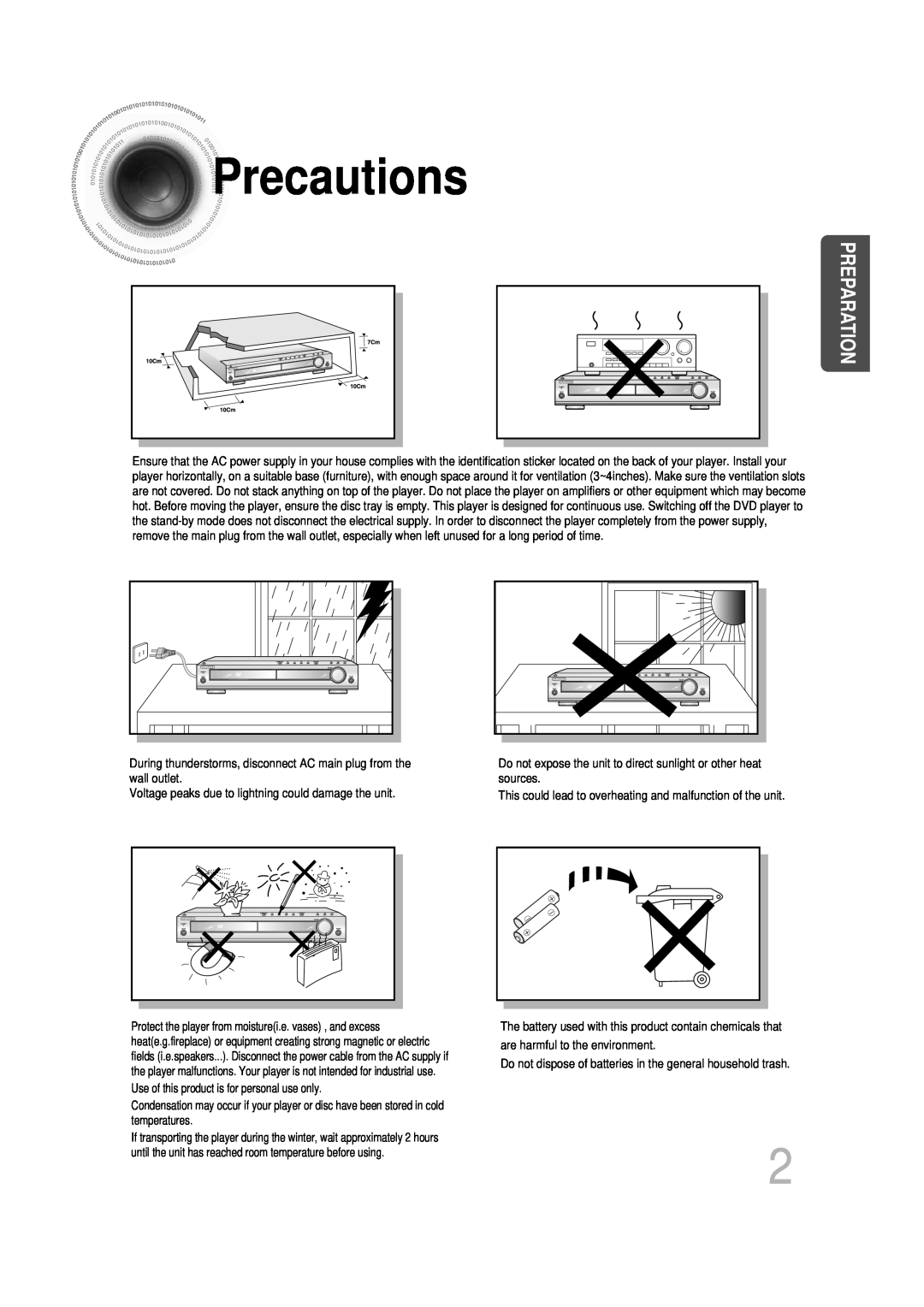 Samsung HT-DB1650, HT-DB350 instruction manual Precautions, Preparation 