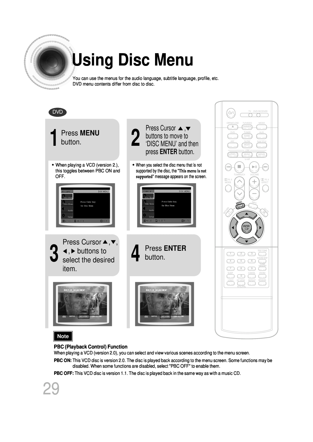 Samsung HT-DB350, HT-DB1650 instruction manual UsingDisc Menu, buttons to, Press Cursor, Press ENTER, Press MENU button 