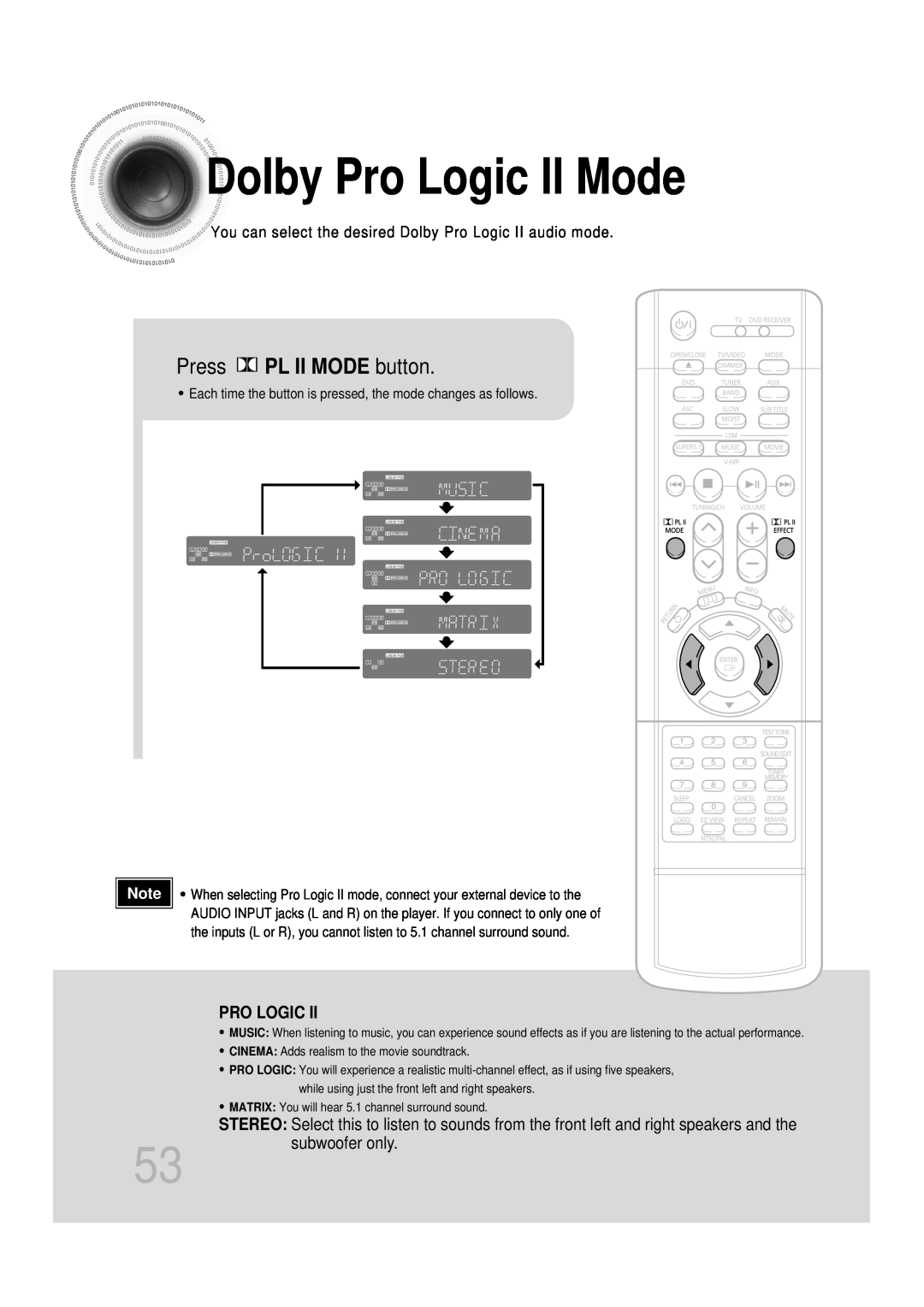 Samsung HT-DB350, HT-DB1650 instruction manual DolbyPro Logic II Mode, Press PL II MODE button 