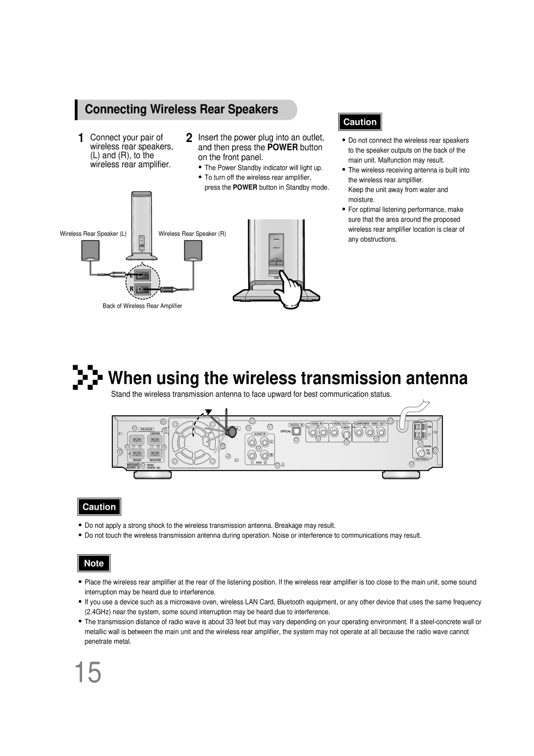 Samsung HT-DB390 instruction manual Connecting Wireless Rear Speakers, R, to On the front panel Wireless rear amplifier 