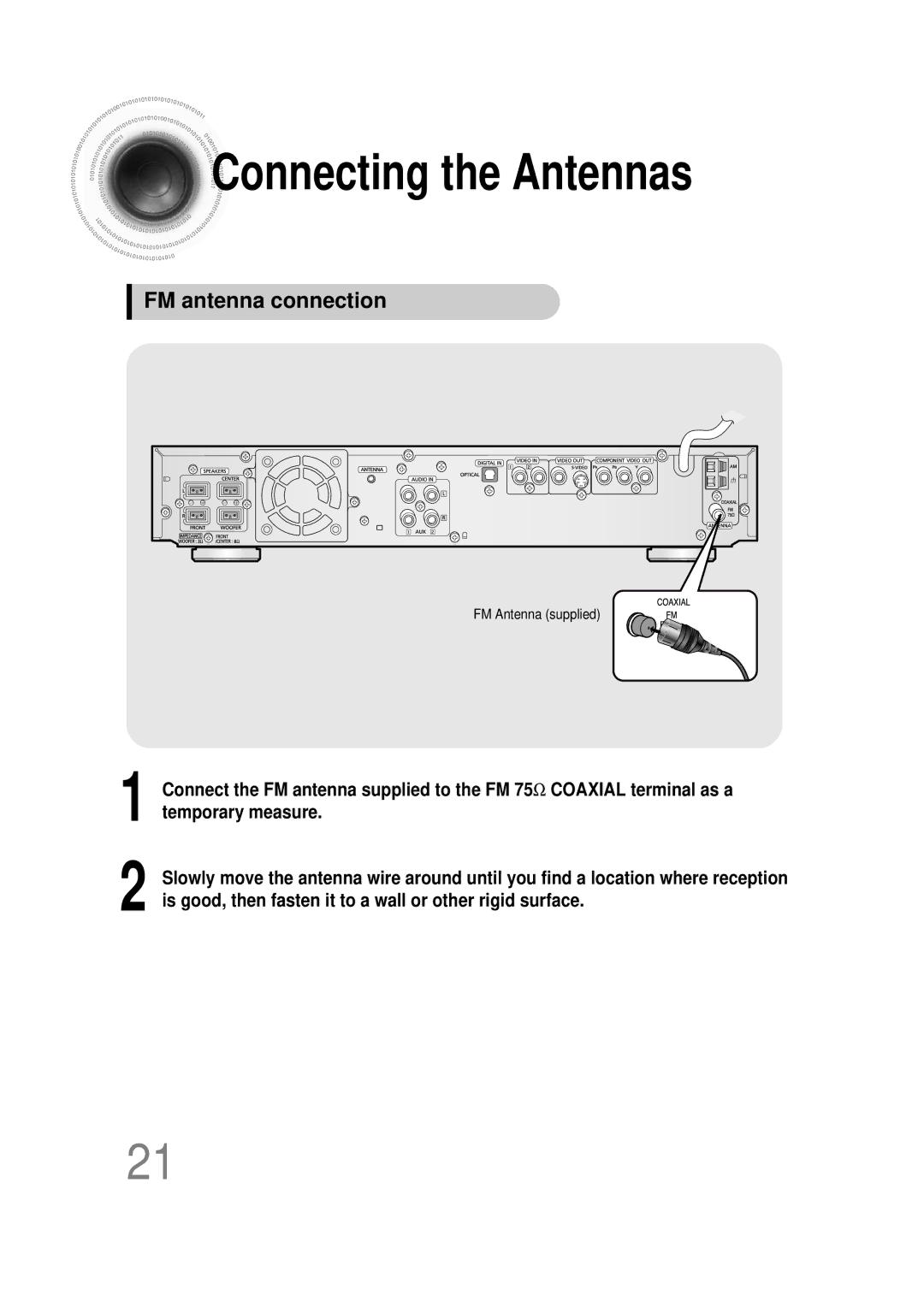 Samsung HT-DB390 instruction manual Connecting the Antennas, FM antenna connection 
