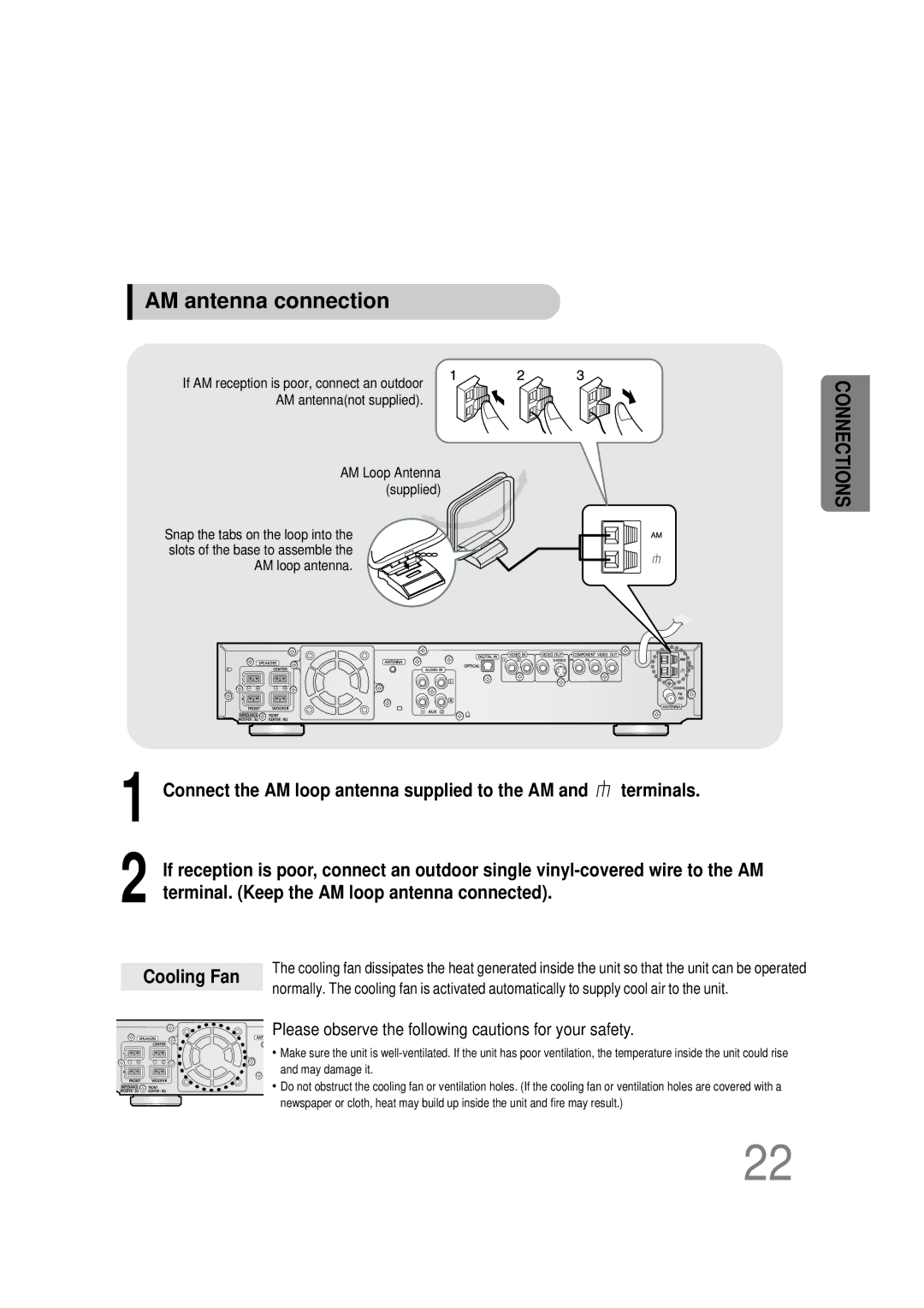 Samsung HT-DB390 instruction manual AM antenna connection, Please observe the following cautions for your safety 