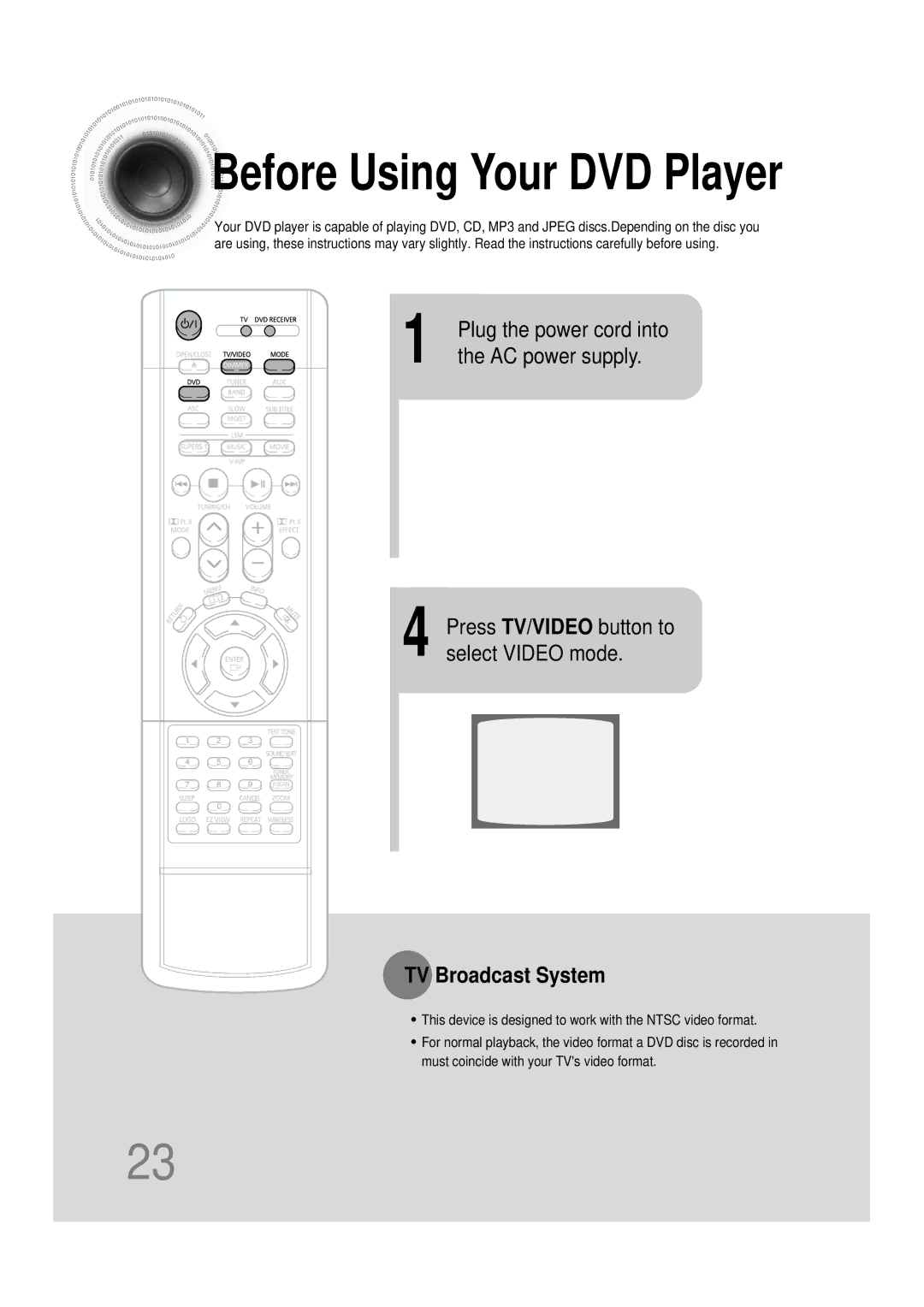 Samsung HT-DB390 instruction manual AC power supply, TV Broadcast System 