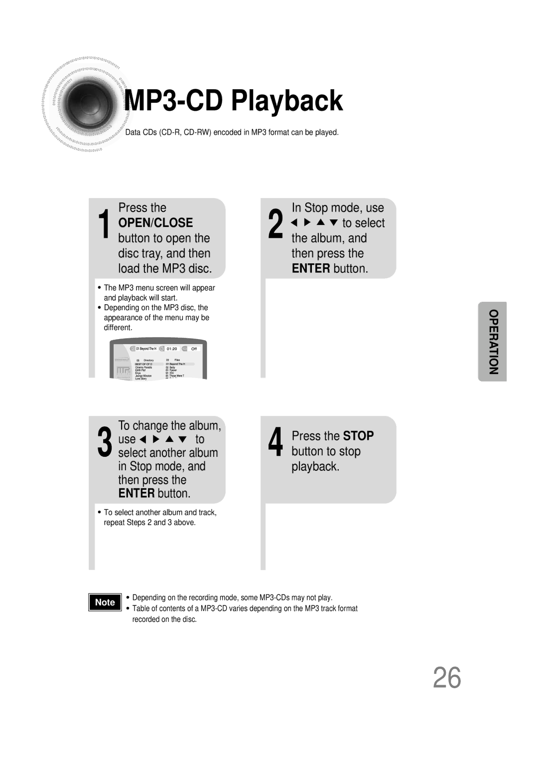 Samsung HT-DB390 instruction manual MP3 -CD Playback, Press, To change the album 