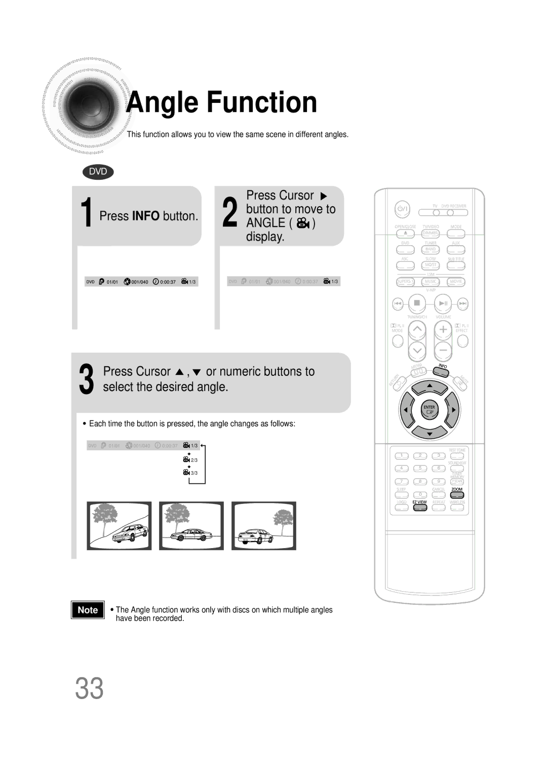 Samsung HT-DB390 instruction manual Angle Function, Display 