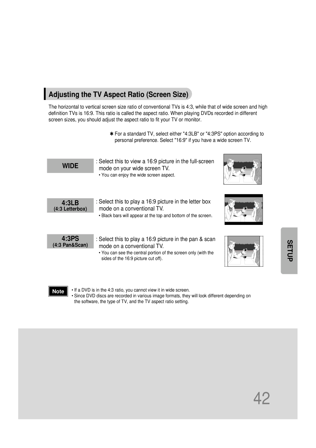 Samsung HT-DB390 instruction manual Adjusting the TV Aspect Ratio Screen Size, Wide 