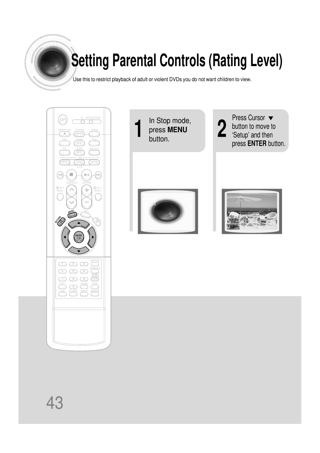 Samsung HT-DB390 instruction manual Setting Parental Controls Rating Level 