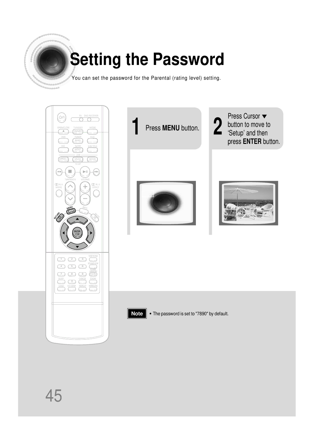 Samsung HT-DB390 instruction manual Setting the Password, Press Cursor Button to move to Press Menu button 