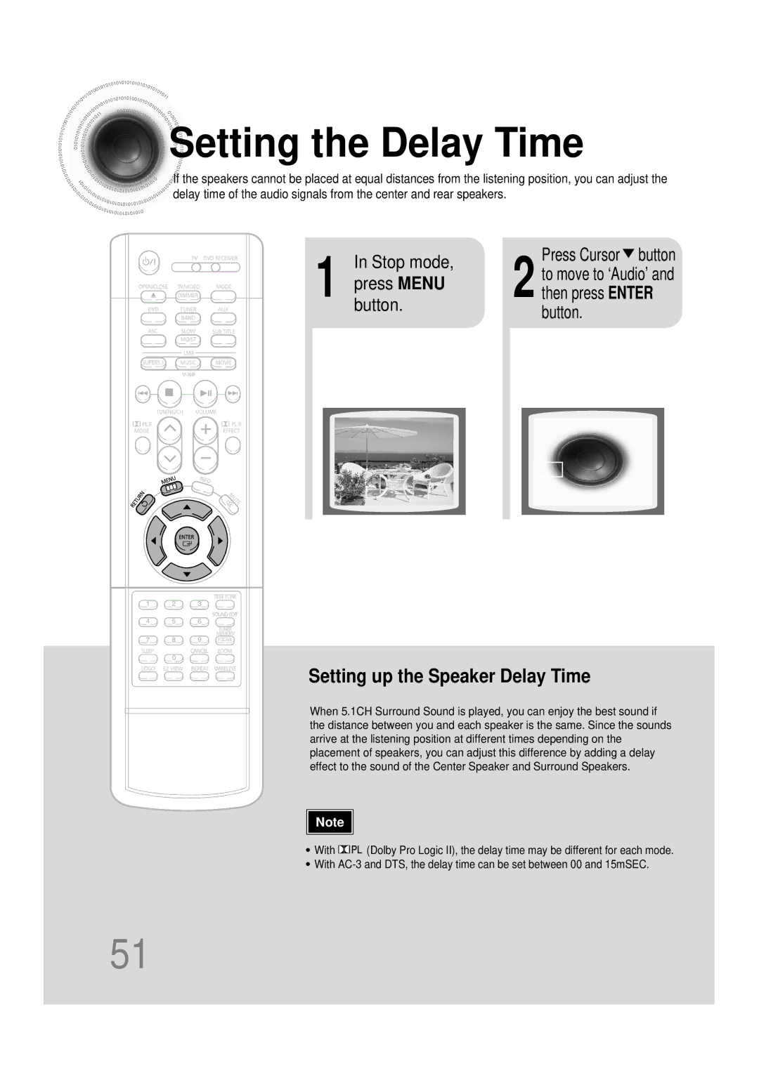 Samsung HT-DB390 instruction manual Setting the Delay Time, Press Cursor button 