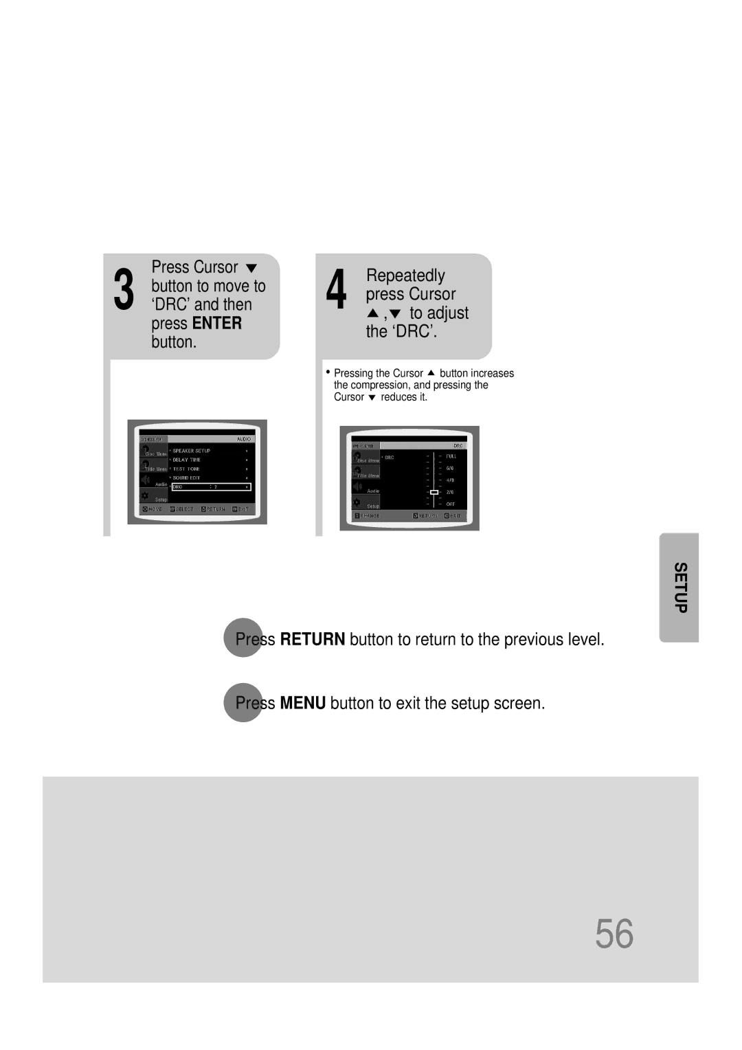 Samsung HT-DB390 instruction manual Repeatedly press Cursor , to adjust the ‘DRC’ 