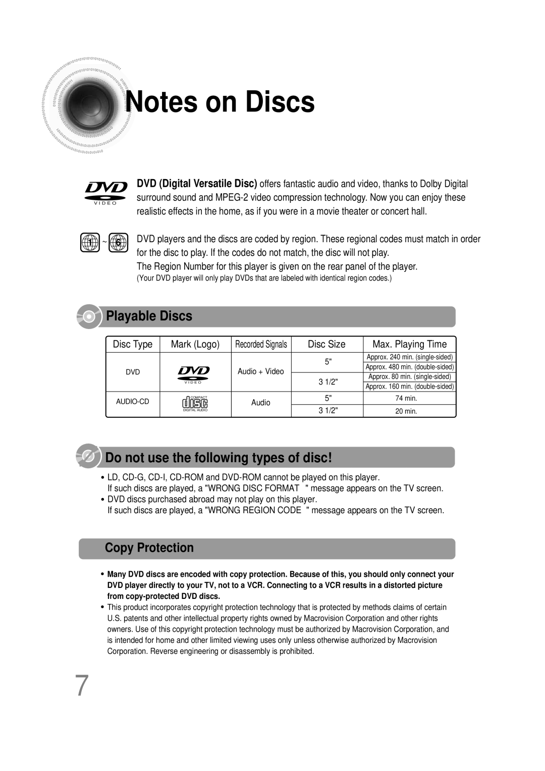 Samsung HT-DB390 instruction manual Playable Discs, Copy Protection 