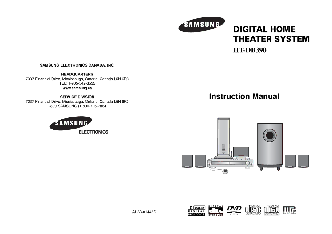 Samsung HT-DB390 instruction manual Financial Drive, Mississauga, Ontario, Canada L5N 6R3 TEL, AH68-01445S 