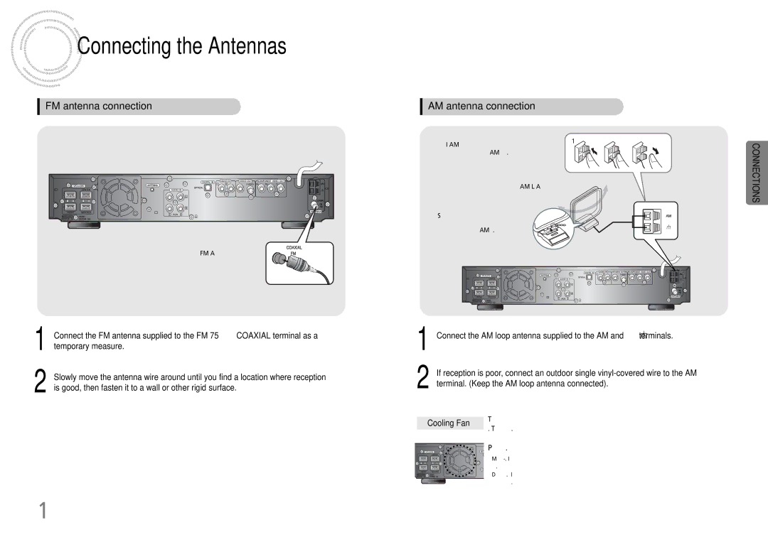 Samsung HT-DB390 Temporary measure, Is good, then fasten it to a wall or other rigid surface, Cooling Fan 