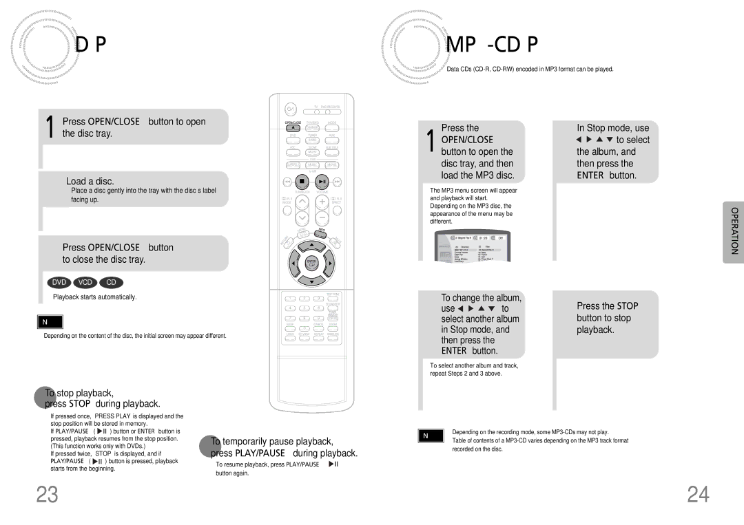 Samsung HT-DB390 instruction manual Disc Playback MP3 -CD Playback 