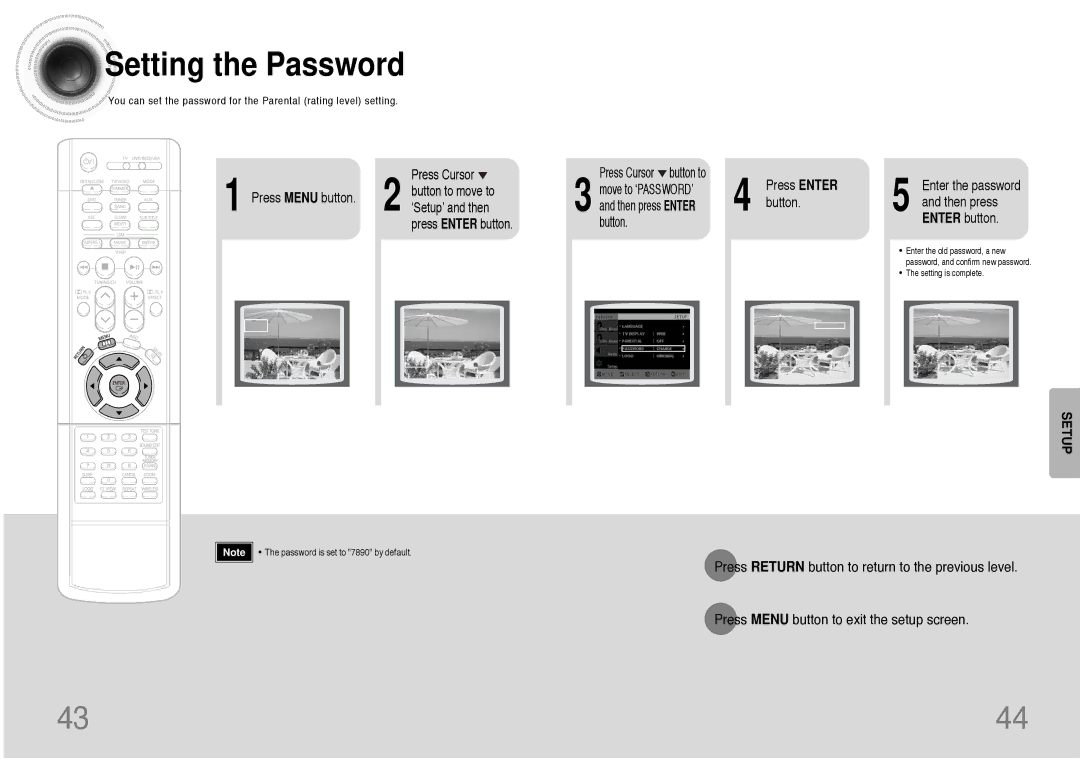 Samsung HT-DB390 instruction manual Setting the Password, Press Menu button 