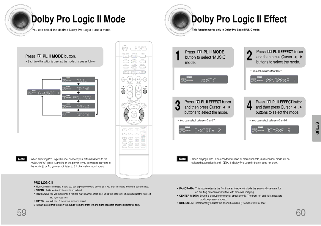 Samsung HT-DB390 Dolby Pro Logic II Mode, Dolby Pro Logic II Effect, Press PL II Mode button, Then press Cursor 