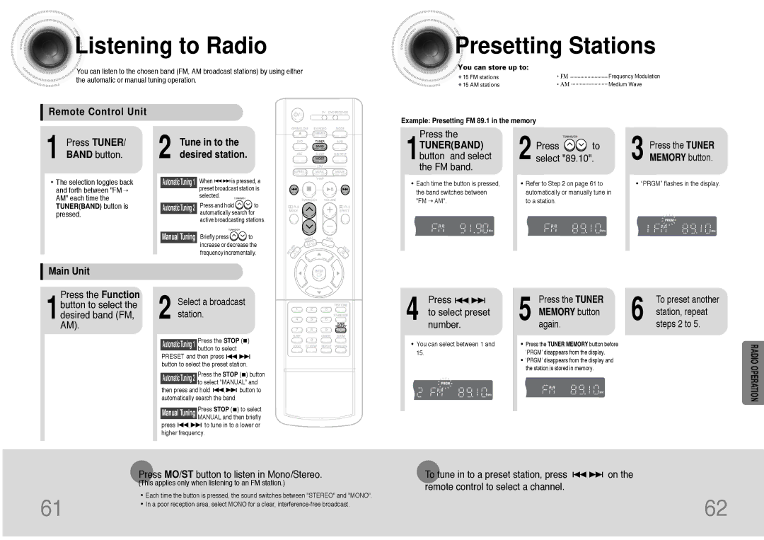 Samsung HT-DB390 instruction manual Listening to Radio, Presetting Stations 