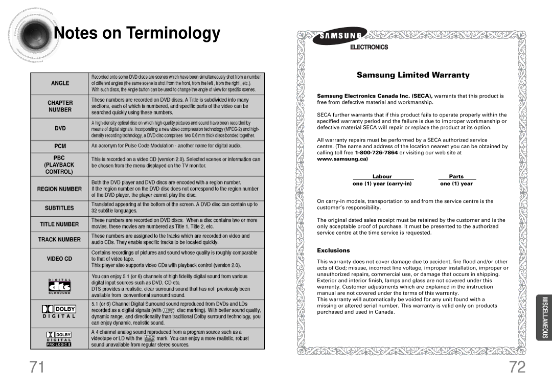 Samsung HT-DB390 instruction manual Samsung Limited Warranty 