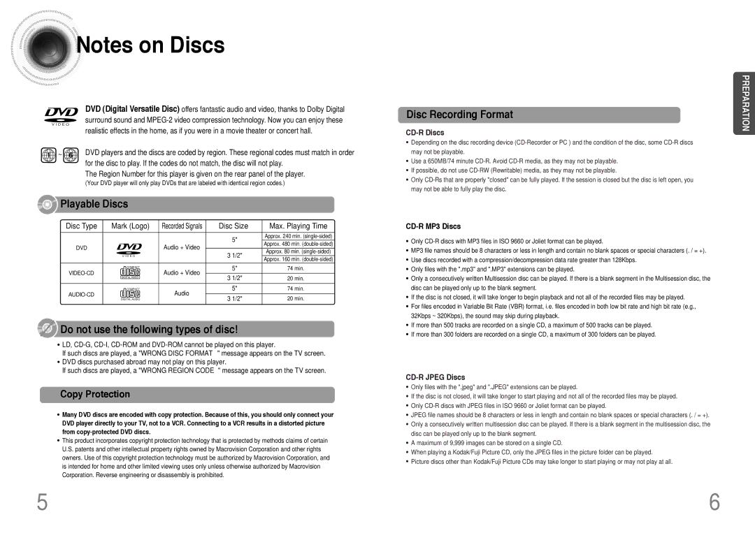 Samsung HT-DB390 instruction manual Copy Protection, Disc Size Max. Playing Time 