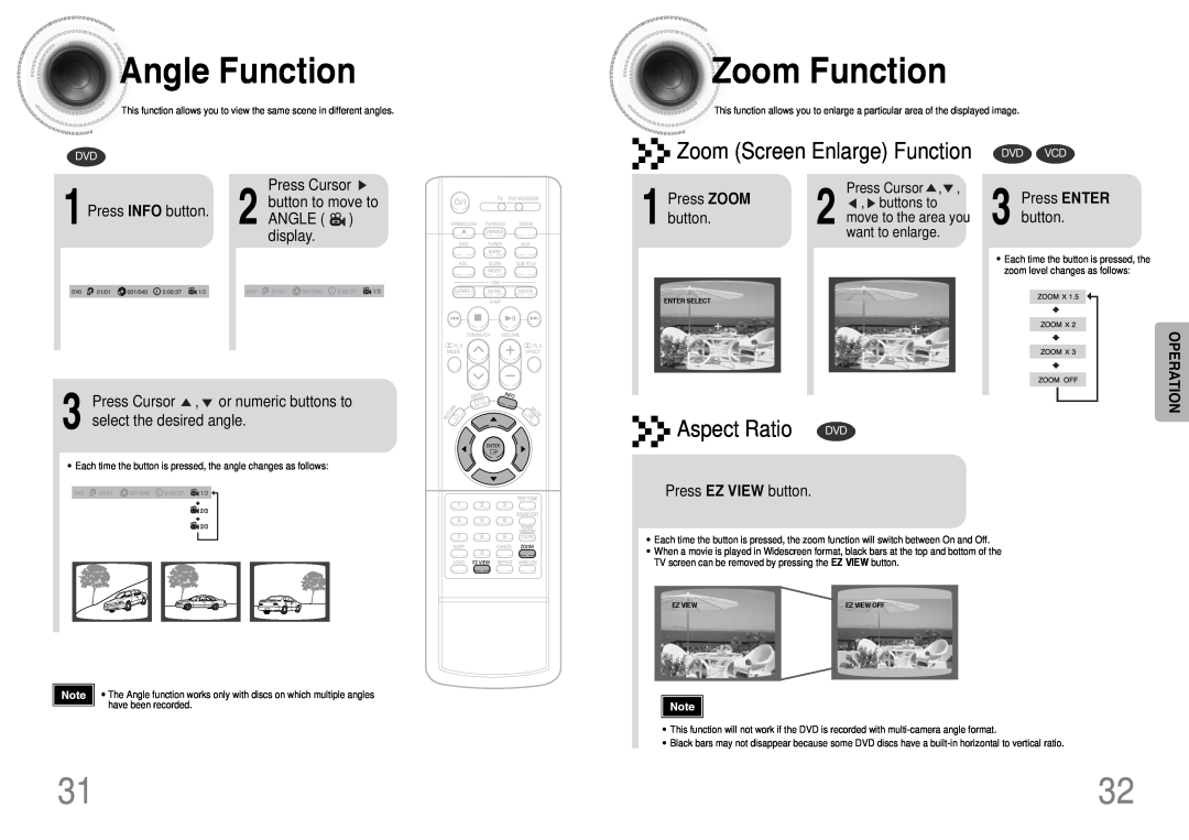 Samsung HT-DB390 AngleFunction, ZoomFunction, Zoom Screen Enlarge Function, Press INFO button, Press ZOOM, Press Cursor 