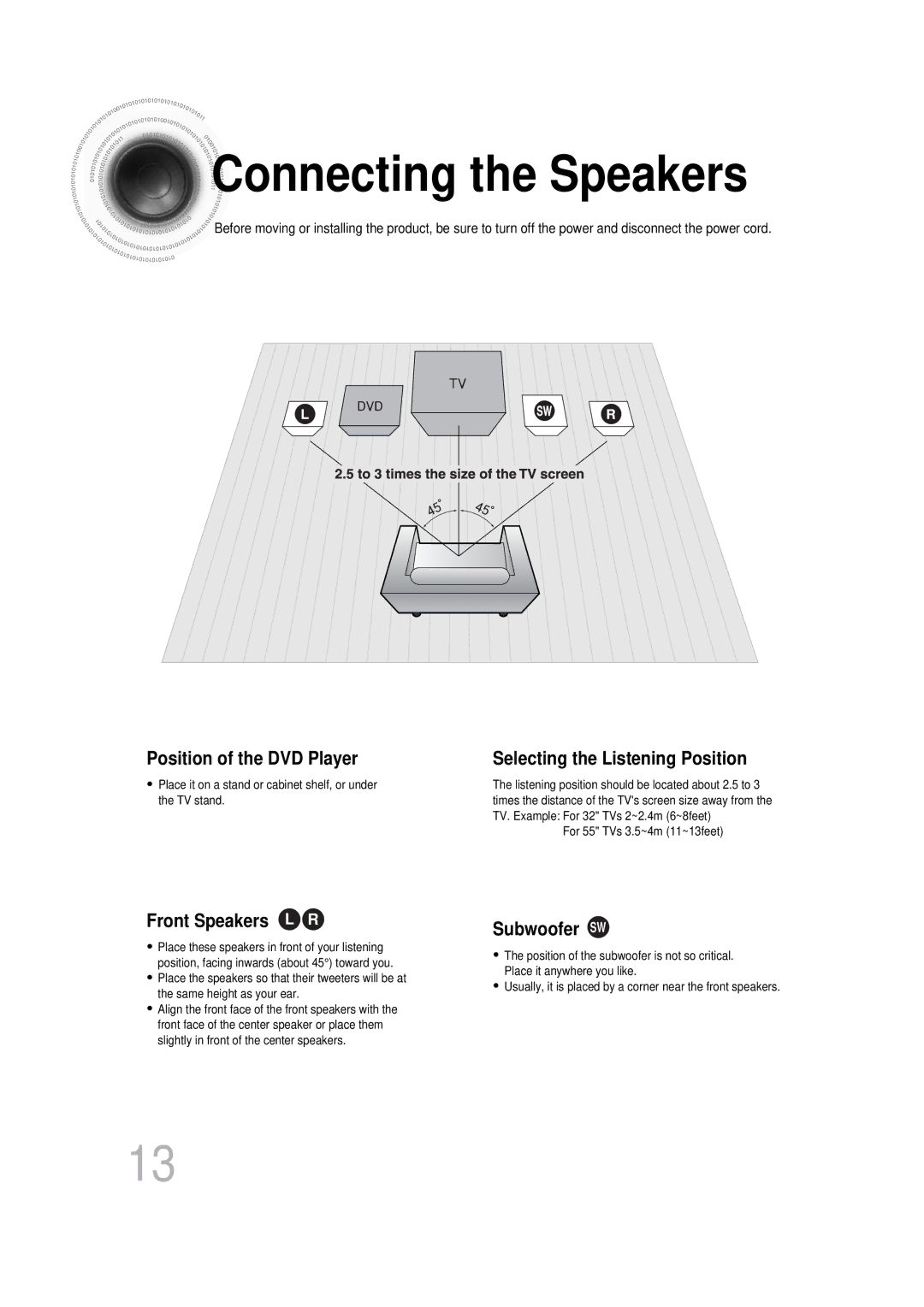 Samsung HT-DB400M instruction manual Connecting the Speakers, Front Speakers L R 