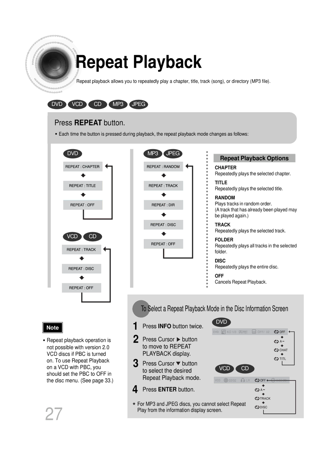 Samsung HT-DB400M instruction manual Repeat Playback, Press Repeat button 