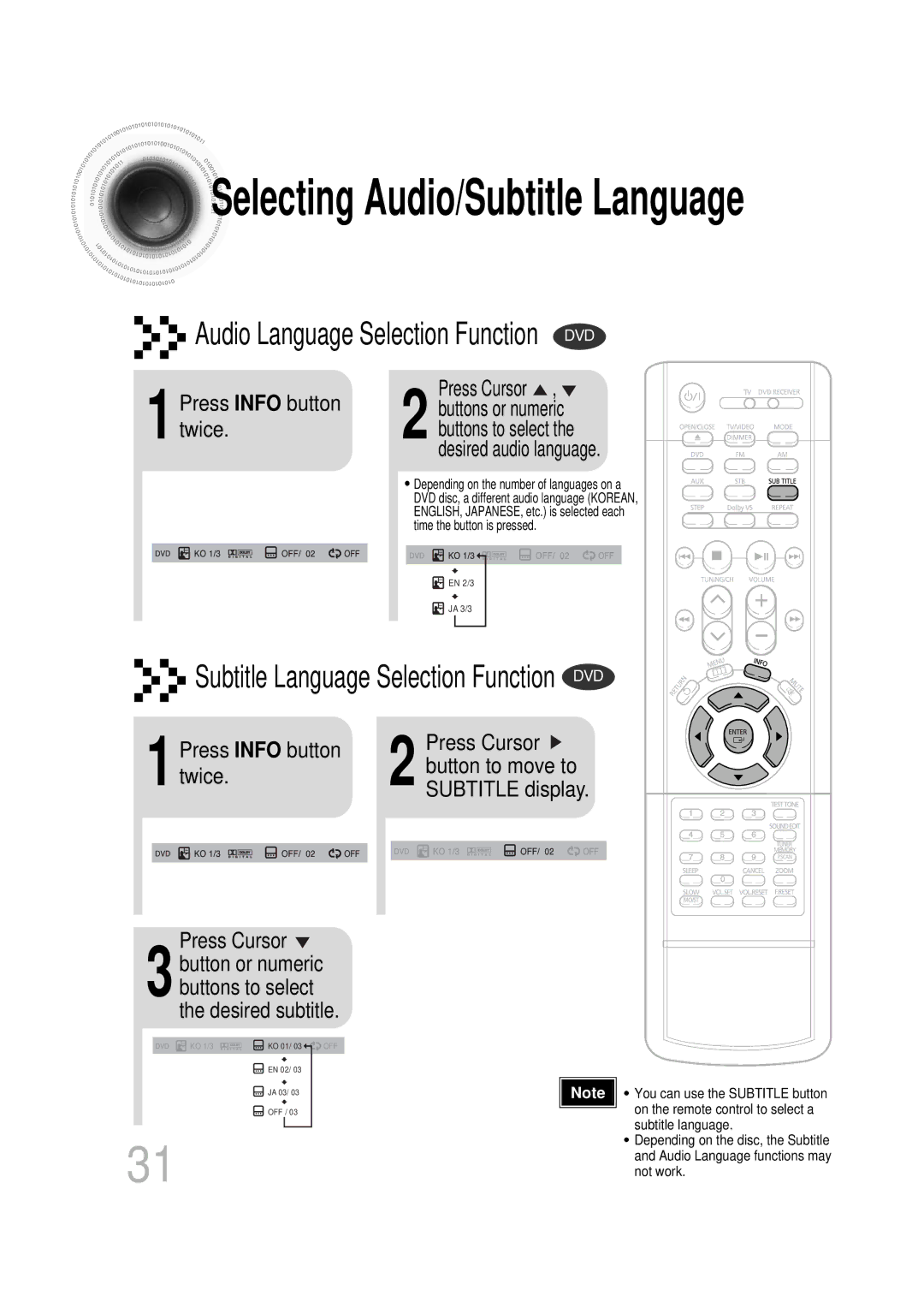 Samsung HT-DB400M instruction manual 1Press Info button twice, Subtitle display 