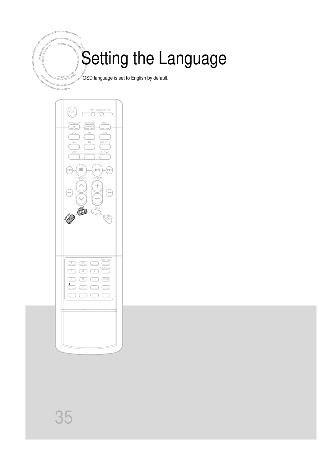 Samsung HT-DB400M instruction manual Setting the Language, Button 