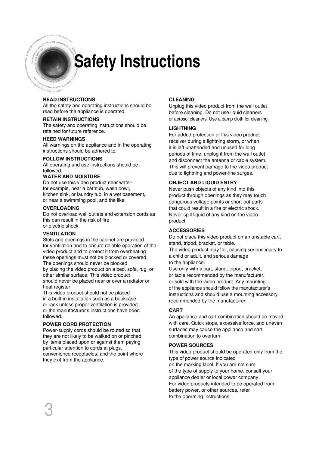 Samsung HT-DB400M instruction manual Safety Instructions, Water and Moisture 