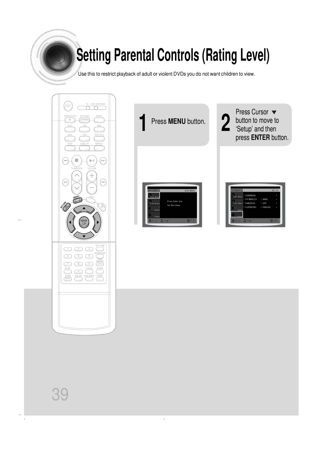 Samsung HT-DB400M instruction manual Setting Parental Controls Rating Level 