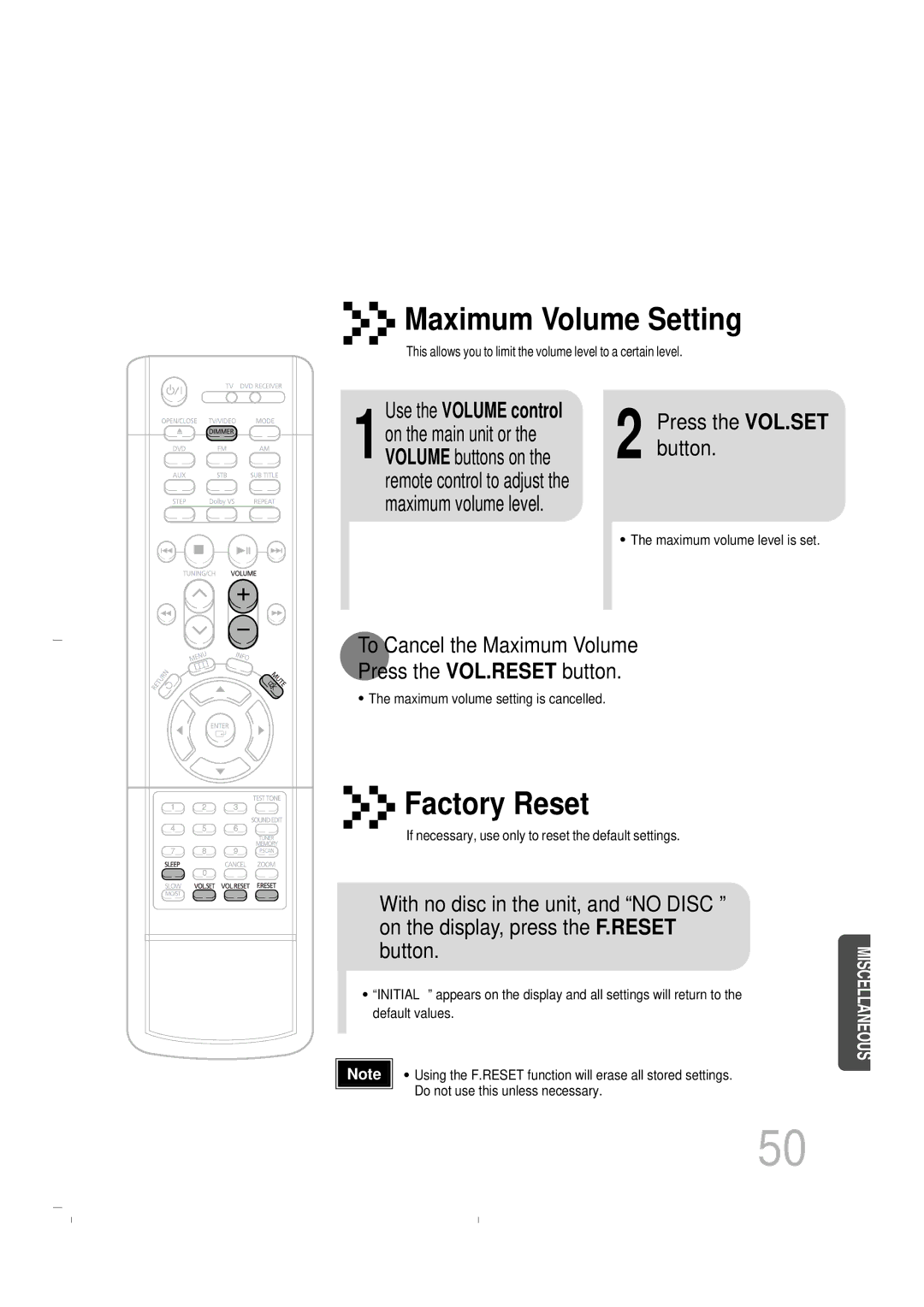 Samsung HT-DB400M instruction manual Press the VOL.SET button, Use the Volume control 