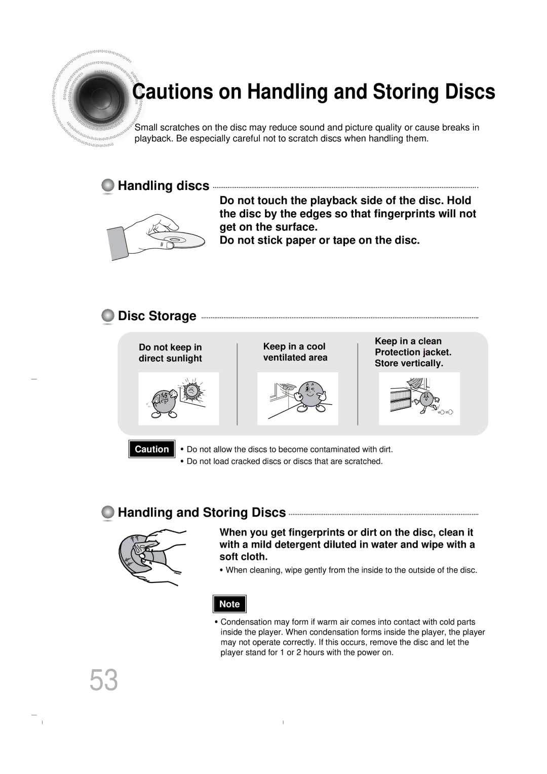 Samsung HT-DB400M instruction manual Handling discs, Disc Storage, Handling and Storing Discs 