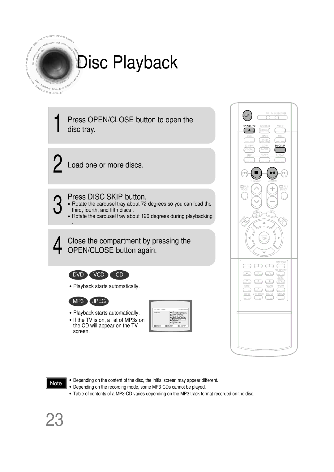 Samsung HT-DB600 instruction manual Disc Playback, MP3 Jpeg 