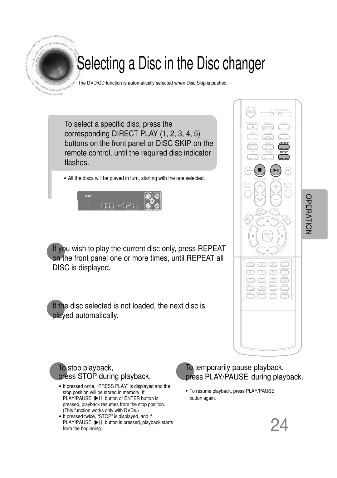 Samsung HT-DB600 instruction manual Selecting a Disc in the Disc changer 