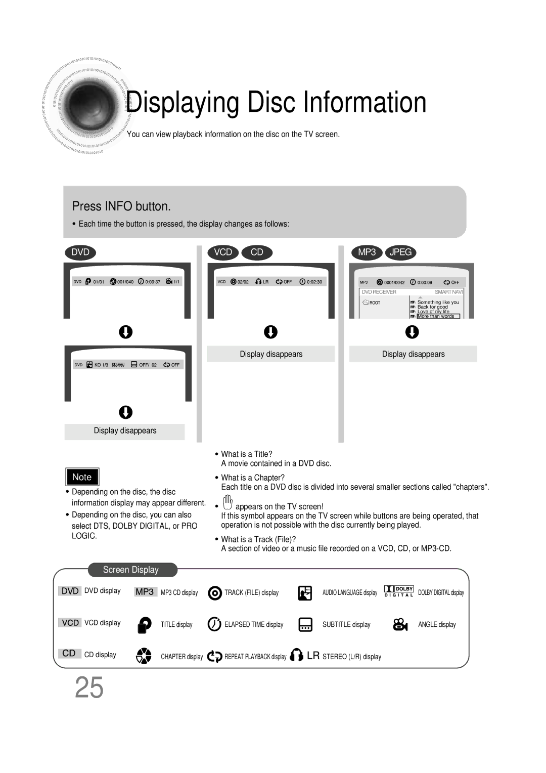 Samsung HT-DB600 instruction manual Displaying Disc Information, Press Info button 