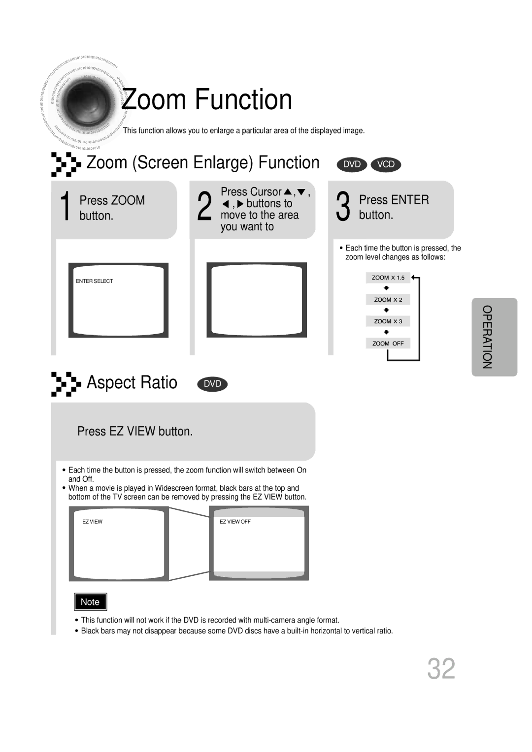 Samsung HT-DB600 instruction manual Zoom Function, Press Zoom, Button, Press EZ View button 