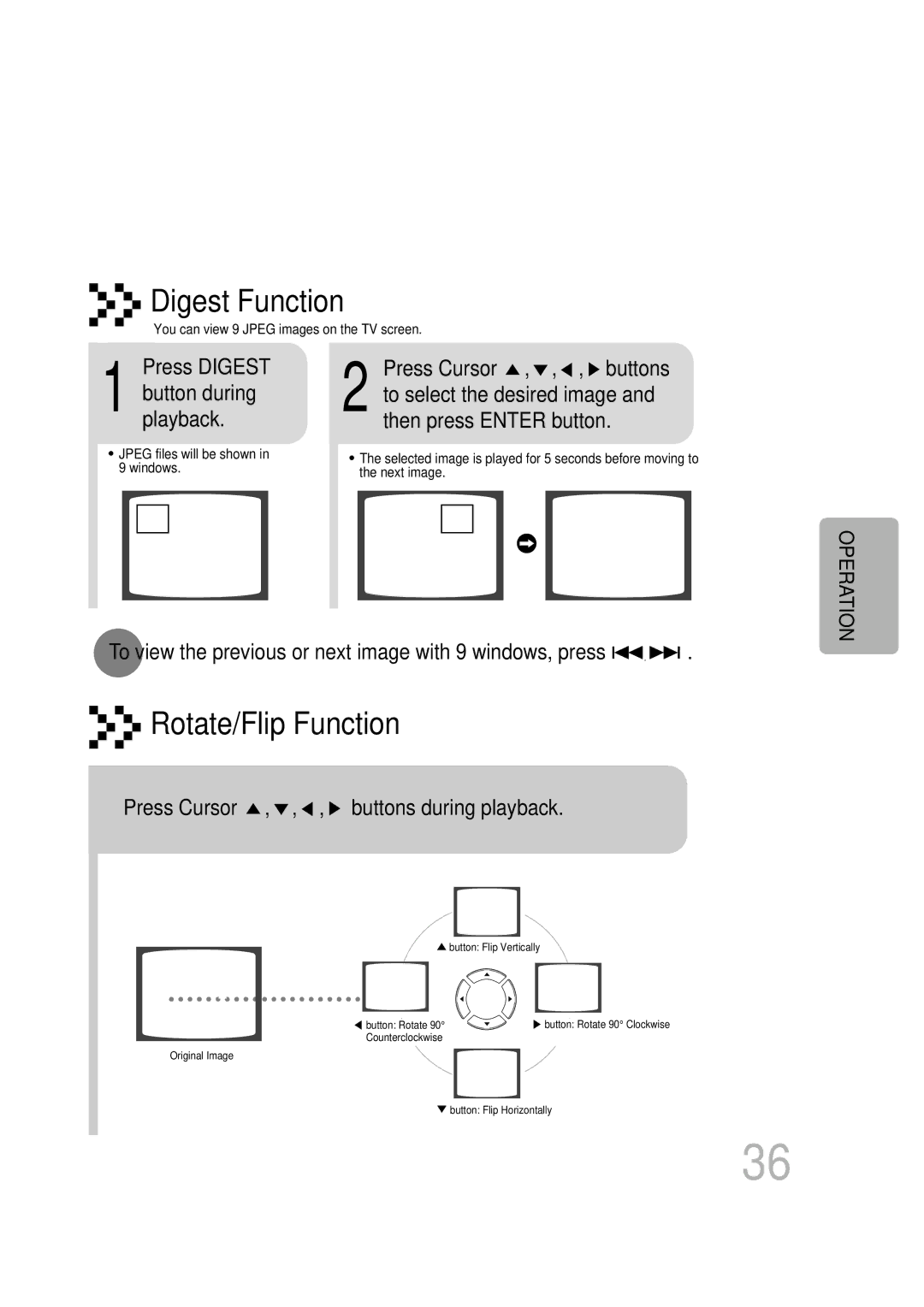 Samsung HT-DB600 Press Digest, Press Cursor , , , buttons, To view the previous or next image with 9 windows, press 