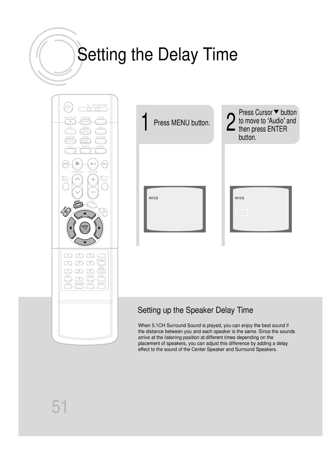 Samsung HT-DB600 instruction manual Setting the Delay Time, Press Cursor button 