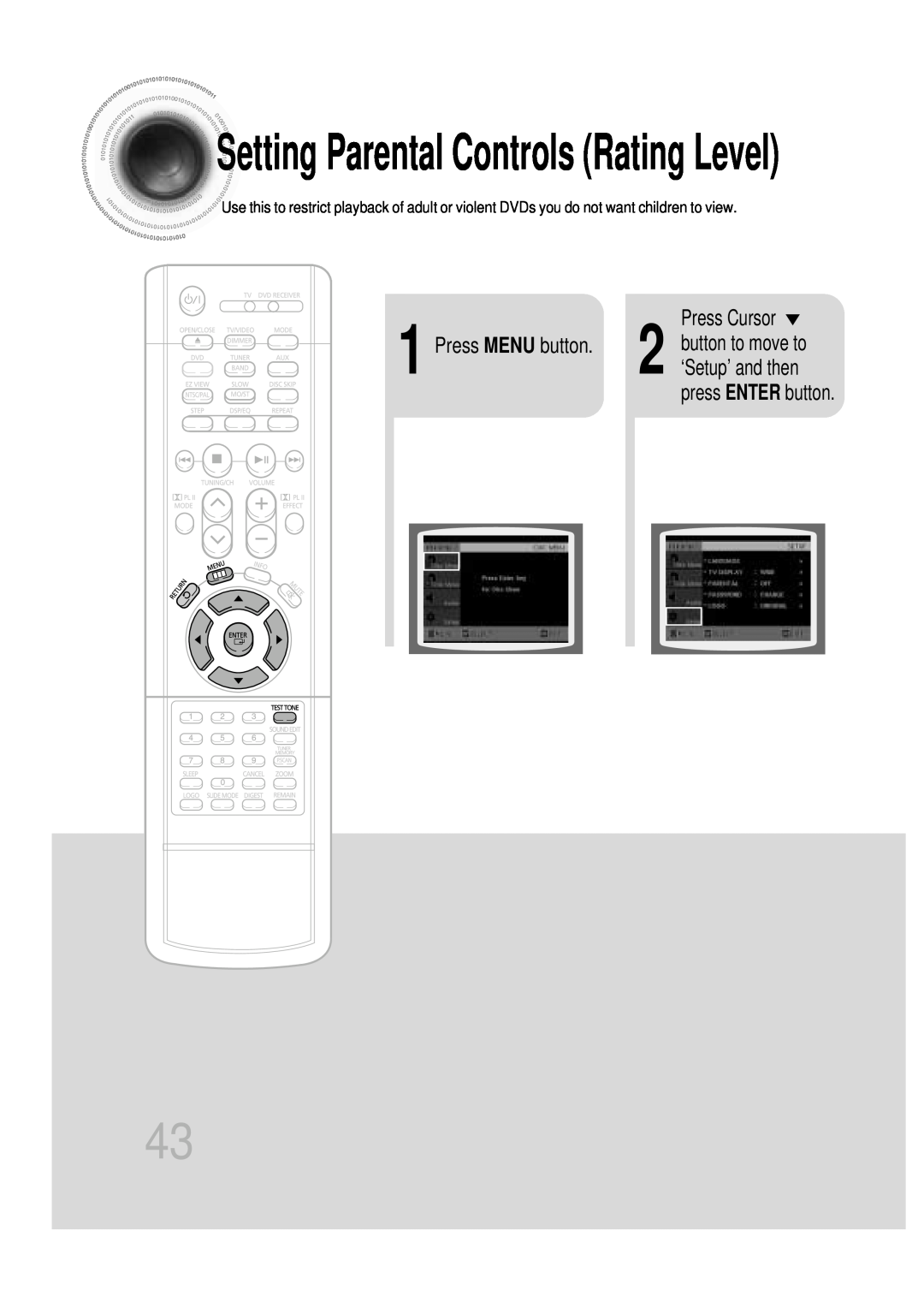 Samsung HT-DB600 instruction manual Setting Parental Controls Rating Level, press ENTER button 
