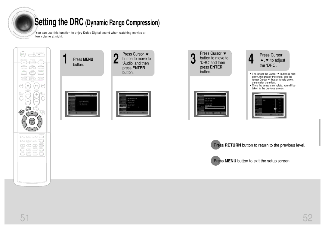 Samsung HT-DB650 instruction manual Setting the DRC Dynamic Range Compression 