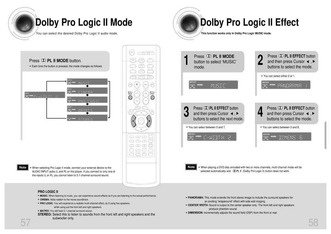 Samsung HT-DB650 instruction manual Dolby Pro Logic II Mode, Dolby Pro Logic II Effect 