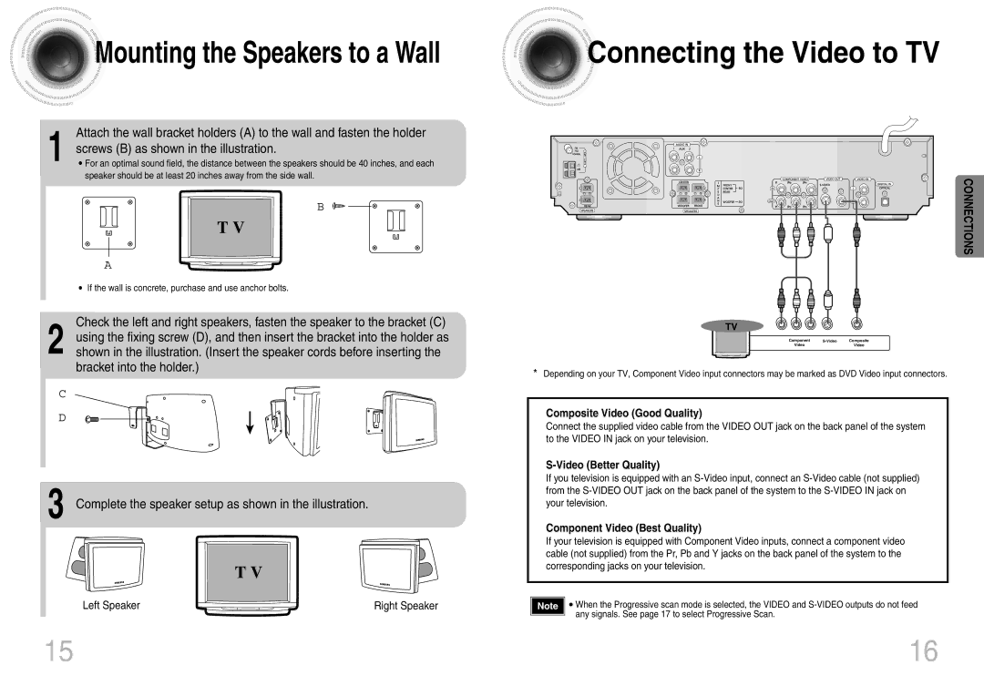 Samsung HT-DB660 Screws B as shown in the illustration, Composite Video Good Quality, Video Better Quality 